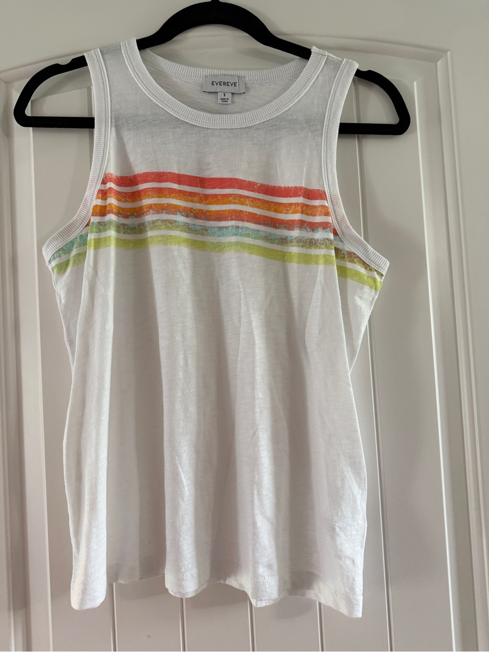 Evereve White Tank Top with Rainbow Stripes